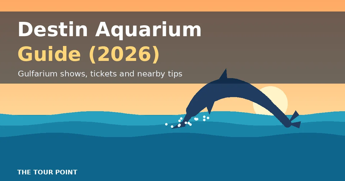 Illustrated dolphin leaping over Gulf waves at sunset for a Destin aquarium guide